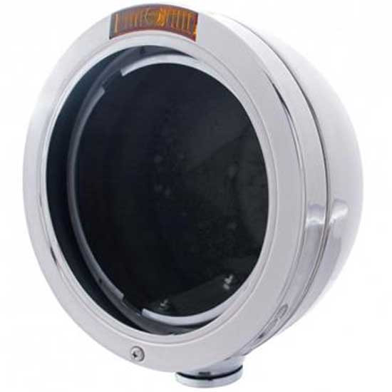 304 Stainless Steel Bullet Classic Headlight Housing & Bezel with Amber Turn Signal for Peterbilt 359, 378, 379, 388, 389 – part number 01-160600025, photo 1 of 3