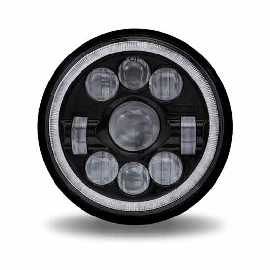 7 in. Round Blackout LED Projection Headlight with White Auxiliary Angel Halo for Peterbilt 359, 378, 379, 388, 389 – part number 09-1606188, photo 1 of 4