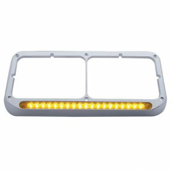 Chrome Rectangular Dual Headlight Bezel with Visor & 12 in. LED Light Bar – Amber LED/Amber Lens – part number 09-1606191