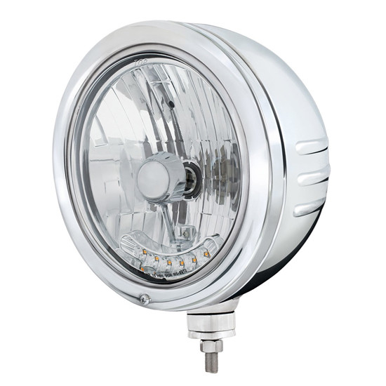 Stainless Steel Bullet Embossed Stripe Crystal 6 Amber LED Crystal Halogen Headlight – part number 29-16060279, photo 1 of 2