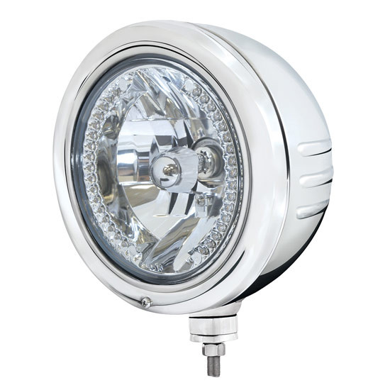 Crystal Halogen Headlight with Stainless Steel Classic Embossed Strip Housing & Single Mounting Post – part number 29-16060289, photo 1 of 2