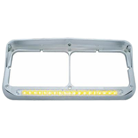 Chrome Rectangular Dual Headlight Bezel with Visor & 12 in. LED Light Bar – Amber LED/Clear Lens – part number 29-160611, photo 1 of 2