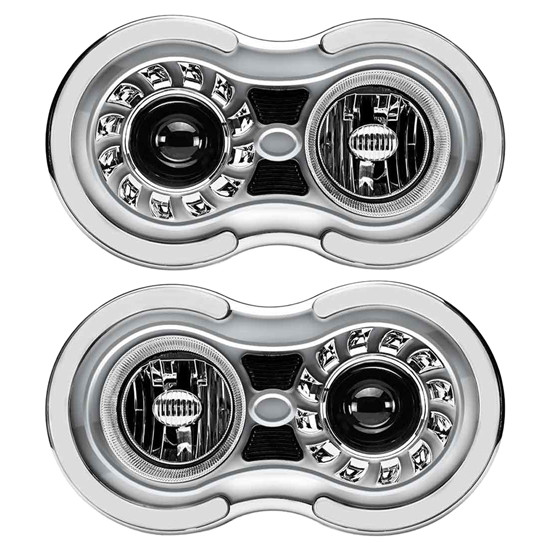 Double Round Retro Series LED Projection Headlight with Dual Function Halo Accents – part number PPR_200586