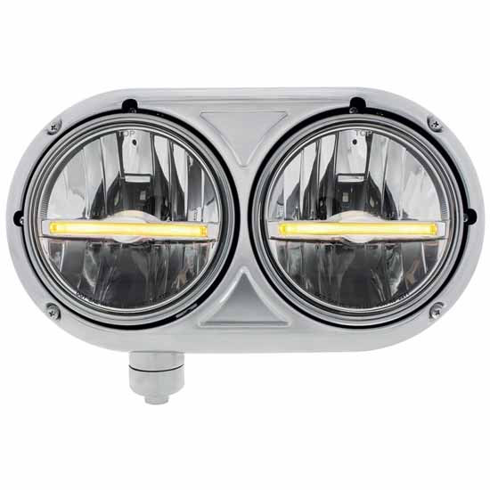 Stainless Steel 9 LED Dual Headlight with Amber LED Position Light Bar for Peterbilt – part number PPR_201156