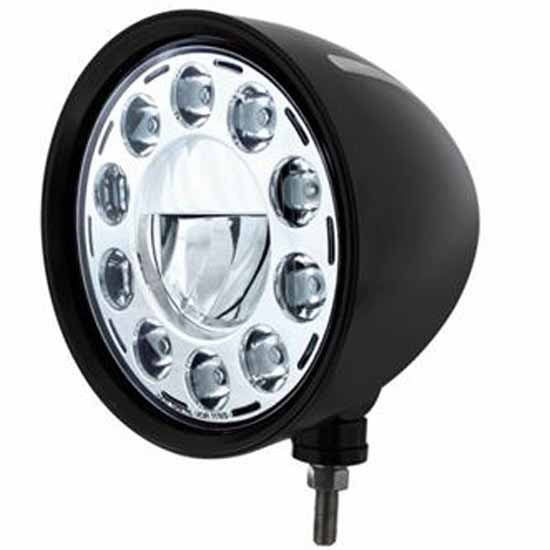 Black Billet Style Groove LED Headlight with 1 Center High Power Low Beam Diode and 10 Outer – part number PPR_203123
