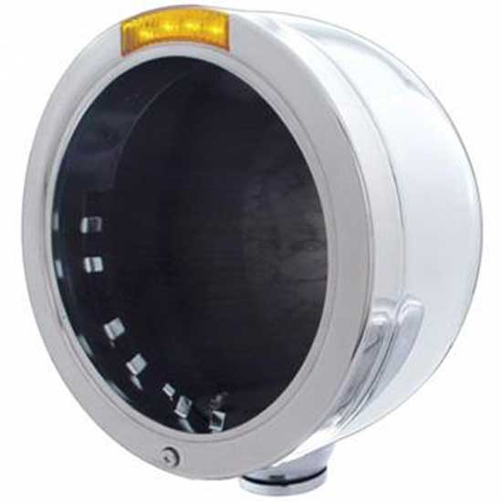 Stainless Steel Bullet Half Moon Headlight Housing with 4 Diode LED Turn Signal – No Bulb – part number PPR_204533