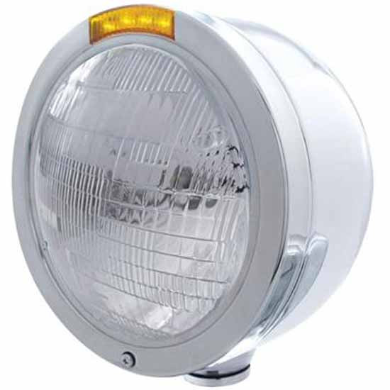 Stainless Steel Bullet Half Moon Headlight with H6014 Halogen Sealed Beam Bulb, 4 LED Turn Signal Light – part number PPR_204534