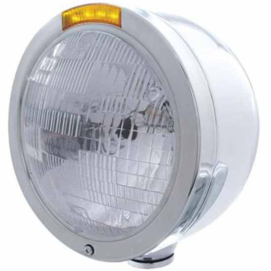 Stainless Steel Bullet Half Moon Headlight with H6024 Bulb, 4 LED Turn Signal – part number PPR_204535