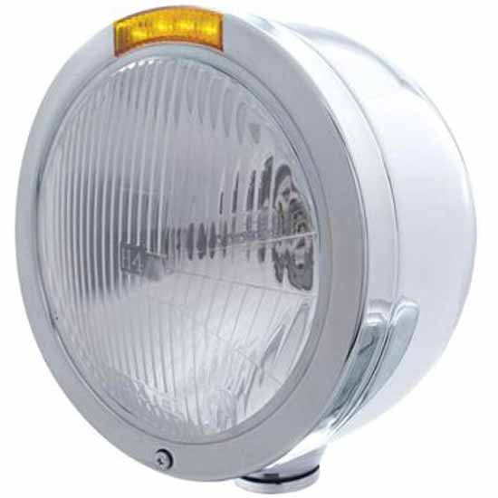 Stainless Steel Bullet Half Moon H4 Halogen Headlight with 4 LED Turn Signal Light – part number PPR_204536