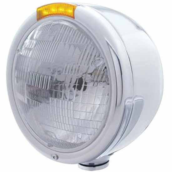 Stainless Steel Classic Half Moon Headlight with H6024 Halogen Bulb 4 LED Turn Signal Light – part number PPR_204539