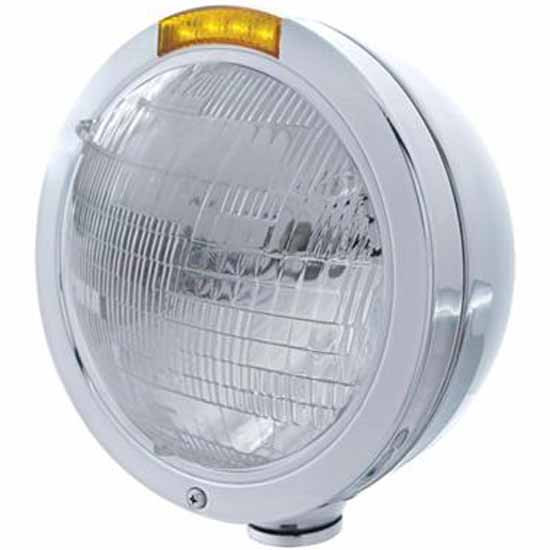 Stainless Steel Bullet Classic Headlight with H6014 Sealed Beam Bulb, 4 LED Turn Signal Light for Peterbilt, Freightliner – part number PPR_204544