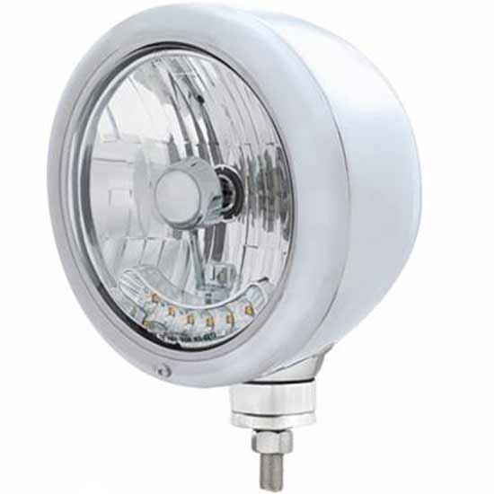 Classic Headlight with H4 Halogen Bulb, 6 Diode Amber Auxiliary LED – part number PPR_204655