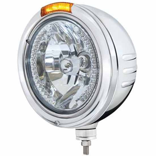 Stainless Steel Bullet Stripe H4 Headlight with 34 Amber LED Position, 4 Diode Top Dual Function Signal Light – part number PPR_204689