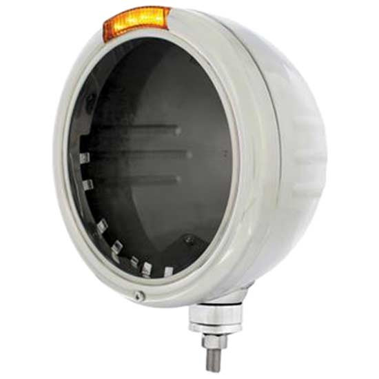 304 Stainless Steel Classic Headlight, No Bulb with Embossed Stripe & 4 LED Turn Signal – part number PPR_205676