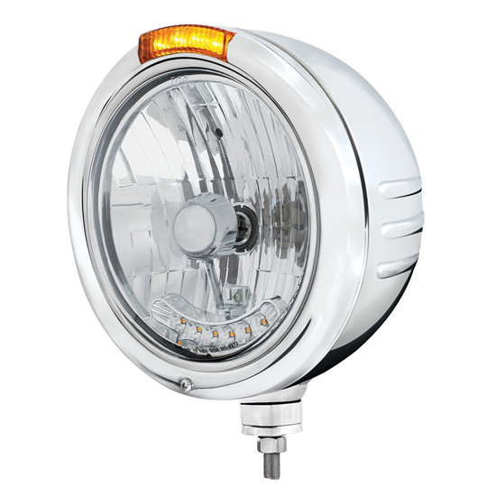 Stainless Steel Embossed Stripe Crystal H4 Motorcycle Headlight with Dual Mode LED Turn Signal – part number PPR_299686