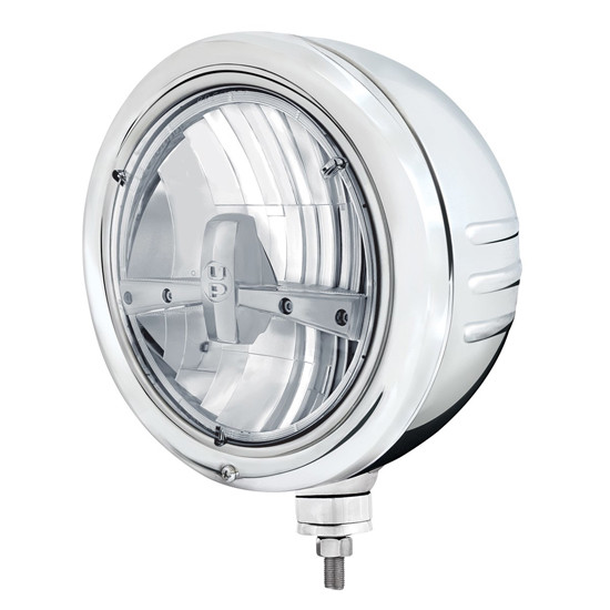 Stainless Steel Embossed Stripe Crystal Motorcycle Headlight with 3 Raised Ribs – part number PPR_299687