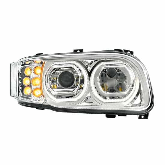 Chrome Headlight Driver/Passenger Side with 100 LED Halo & 10 LED Turn for Peterbilt 389 – part number PPR_301254