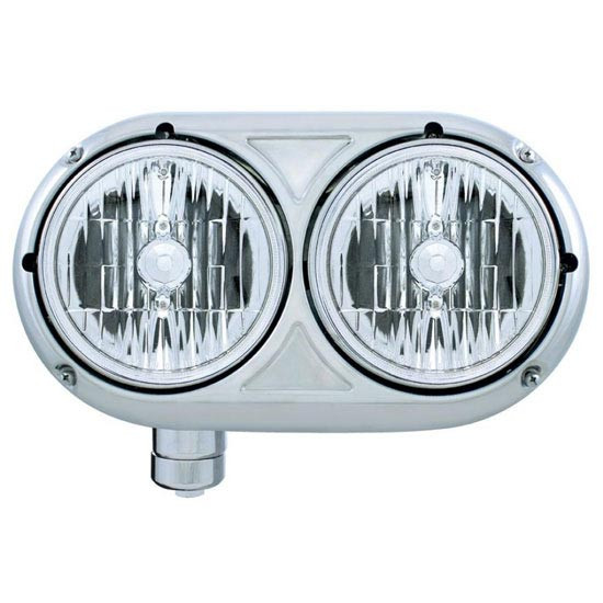 Stainless Steel Dual Round Headlight with Crystal Headlamps for Peterbilt 379, 378, 389, 388, 359 – part number PPR_8417