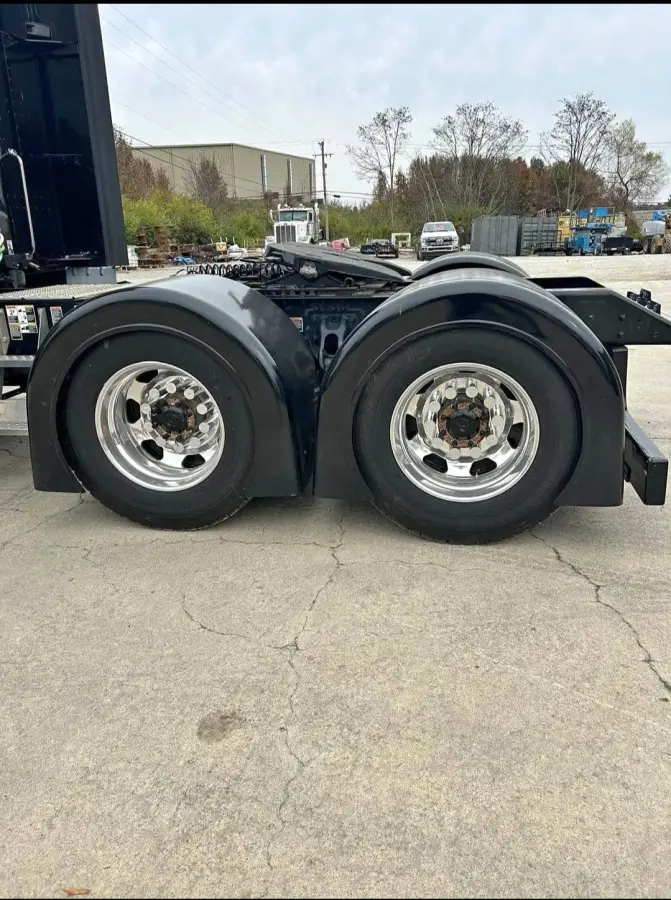 Used Black Fiberglass Full Fenders for Semi Truck (Dual Axle) – with Brackets – part number PTD-2094