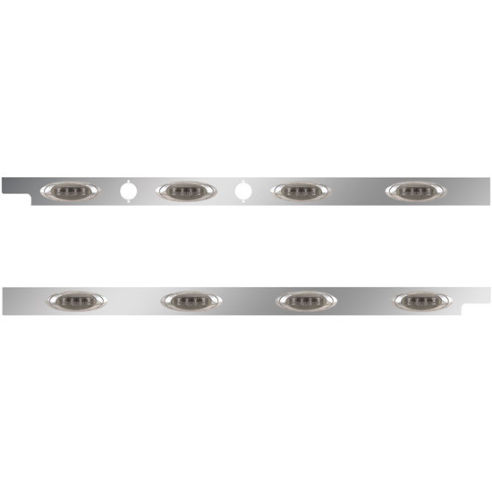 2.5 in. Stainless Steel Cab Panel with 4 P1 Amber/Smoked LED Lights with 2 Holes for Dual Block Heater Plugs for Peterbilt 567, 579 with Rear Mount or Horizontal Exhaust – Pair – part number 01-091200009