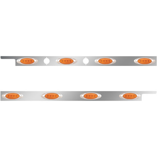 2.5 in. Stainless Steel Cab Panel with 4 P1 Amber/Amber LED Lights with 2 Holes for Dual Block Heater Plugs for Peterbilt 567, 579 – Pair – part number 01-091200023