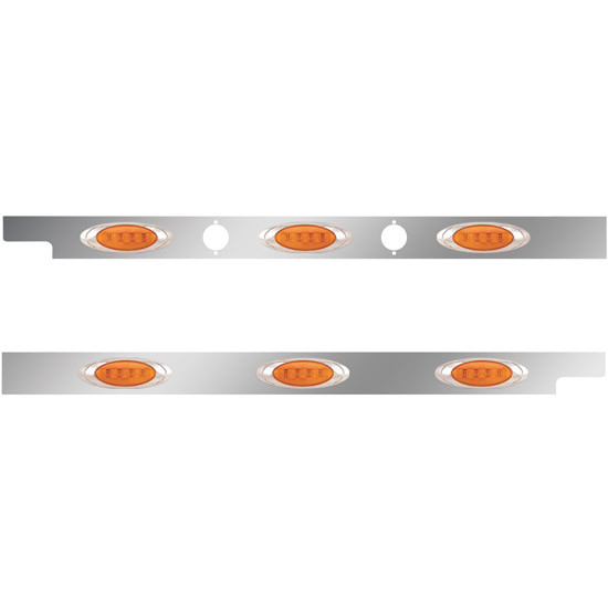 2.5 in. Stainless Steel Cab Panel with 3 P1 Amber/Amber LED Lights with 2 Holes for Dual Block Heater Plugs for Peterbilt 567, 579 with Cab Mount Exhaust – Pair – part number 01-091200043