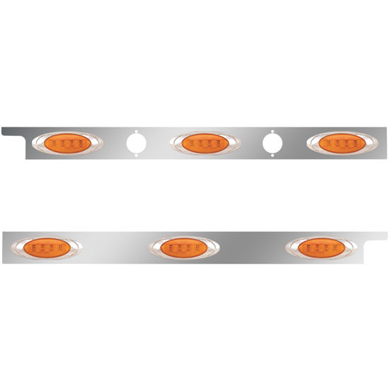 2.5 in. Stainless Steel Cab Panel with 3 P1 Amber/Amber LED Lights, 2 Heater Holes for Peterbilt 567, 579 with Cab Mount Exhaust – Pair – part number 01-091200051
