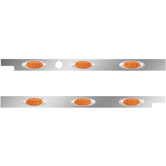 4 in. Stainless Steel Cab Panel with 3 P1 Amber/Amber LED Lights with 1 Hole for Block Heater for Peterbilt 567, 579 – Pair – part number 01-091200057
