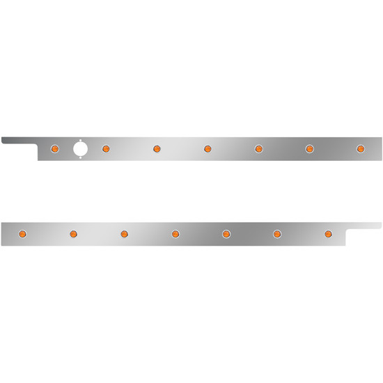 2.5 in. Stainless Steel Cab Panel with 7 × ¾ in. Amber/Amber LED Lights with 1 Hole for Block Heater for Peterbilt 567, 579 with Rear Mount or Horizontal Exhaust 6 in. Spacing- – Pair – part number 01-091200077