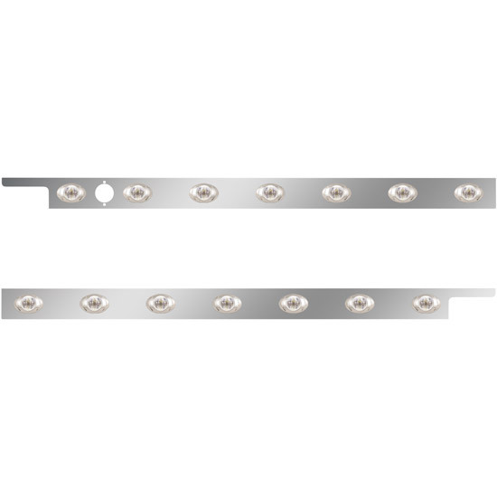 2.5 in. Stainless Steel Cab Panel with 7 P3 in. Amber/Clear LED Lights with 1 Hole for Block Heater for Peterbilt 567, 579 – Pair – part number 01-091200085