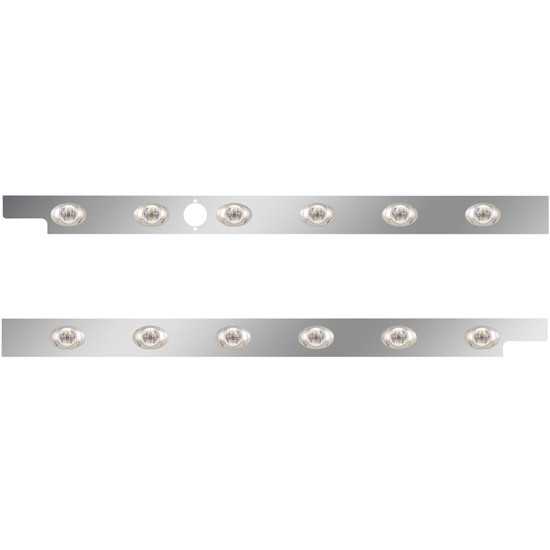 2.5 in. Stainless Steel Cab Panel with 6 P3 Amber/Clear Lights with 1 Hole for Block Heater for Peterbilt 567, 579 – Pair – part number 01-091200101