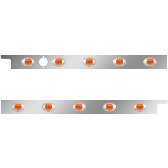 2.5 in. Stainless Steel Cab Panel with 5 P3 Amber/Amber Lights with 1 Hole for Block Heater for Peterbilt 567, 579 – Pair – part number 01-091200108