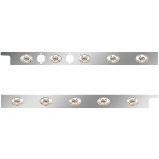 2.5 in. Stainless Steel Cab Panel with 5 P3 Amber/Clear Lights with 2 Holes for Dual Block Heater Plugs for Peterbilt 567, 579 – Pair – part number 01-091200111
