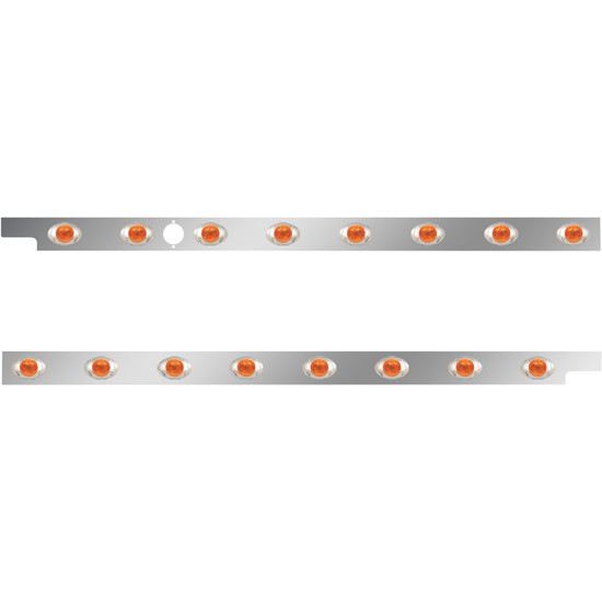 2.5 in. Stainless Steel Cab Panel with 8 P3 Amber/Amber Lights with 1 Hole for Block Heater for Peterbilt 567, 579 – Pair – part number 01-091200112