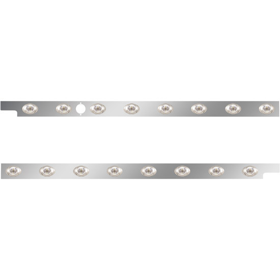 2.5 in. Stainless Steel Cab Panel with 8 P3 Amber/Clear Lights with 1 Hole for Block Heater for Peterbilt 567, 579 with Rear Mount or Horizontal Exhaust 6 in. Spacing – Pair – part number 01-091200113