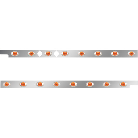 2.5 in. Stainless Steel Cab Panel with 8 P3 Amber/Amber Lights for Peterbilt 567, 579 with Rear Mount or Horizontal Exhaust 6 in. Spacing – Pair – part number 01-091200114