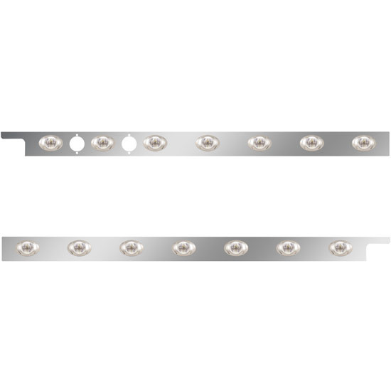 2.5 in. Stainless Steel Cab Panels with 7 P3 Amber/Clear Lights for Peterbilt 567, 579 with Rear Mount or Horizontal Exhaust – part number 01-091200121