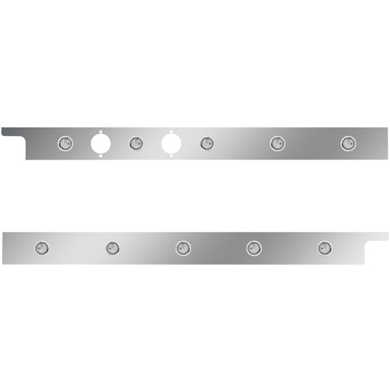 2.5 in. Stainless Steel Cab Panel with 5 × ¾ in. Amber/Clear Lights with 2 Holes for Dual Block Heater Plugs for Peterbilt 567, 579 – Pair – part number 01-091200129
