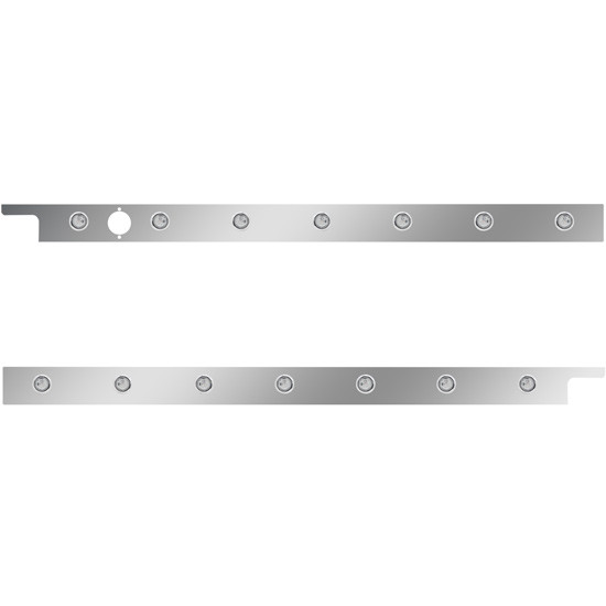2.5 in. Stainless Steel Cab Panel with 7 × ¾ in. Amber/Clear Lights with 1 Hole for Block Heater for Peterbilt 567, 579 with Rear Mount or Horizontal Exhaust 6 in. Spacing – Pair – part number 01-091200140