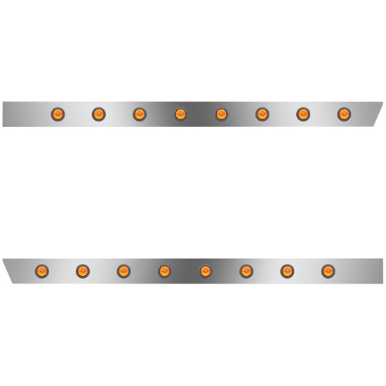 4 in. Stainless Extended Cab Panels with 16 Amber/Amber 2 in. Round LED Lights for Peterbilt 389, 131 in. BBC – part number 01-091200251