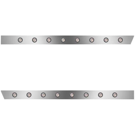 4 in. Stainless Extended Cab Panels with 16 Amber/Clear 2 in. Round LED Lights for Peterbilt 389, 131 in. BBC – part number 01-091200252