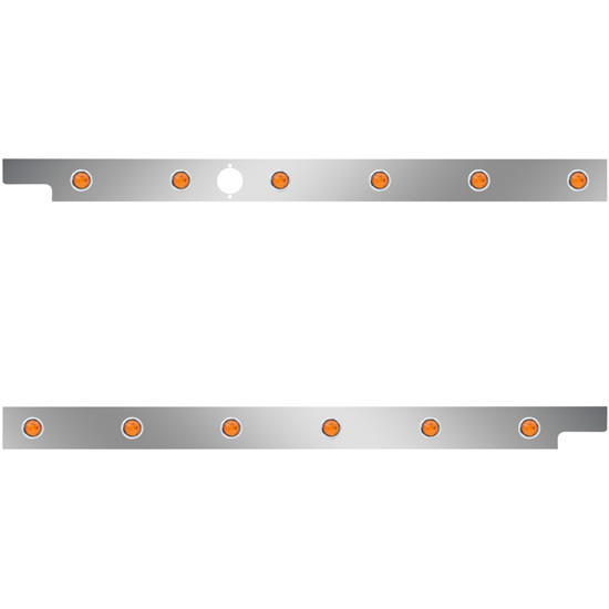 2.5 in. Stainless Steel Cab Panels with 12 Amber/Amber ¾ in. Round LEDs with 1 Hole for Block Heater for Peterbilt 567, 115 in. BBC SFA – part number 01-091200286