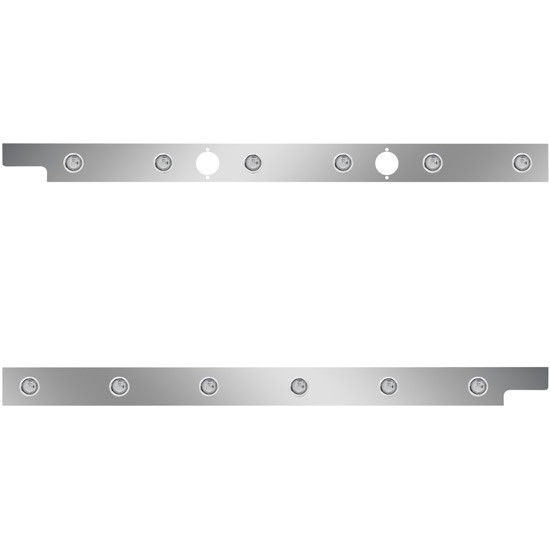 2.5 in. Stainless Steel Cab Panels with 12 Amber/Clear ¾ in. Round LEDs with 2 Holes for Block Heater Plugs for Peterbilt 567, 121 in. BBC SFA – part number 01-091200297