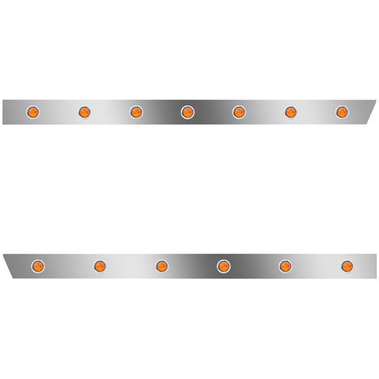 Stainless Steel Cab Panels with 13 × ¾ in. Round LED Lights – Amber LED/Clear Lens for Peterbilt 388/389 Short Hood – part number 01-091200358