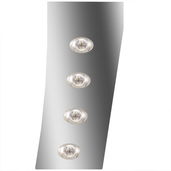 3 in. Stainless Steel Standard Cowl Panels with 8 P3 Amber/Clear LEDs for Peterbilt 388, 389, 123 in. BBC – part number 01-091200730