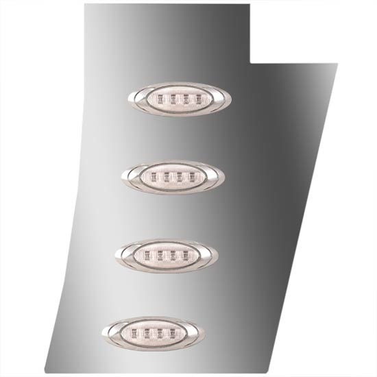 3 in. Stainless Steel Notched Cowl Panels with 8 P1 Amber/Clear LEDs for Peterbilt 388, 389 & Glider, 123 in. BBC – part number 01-091200737