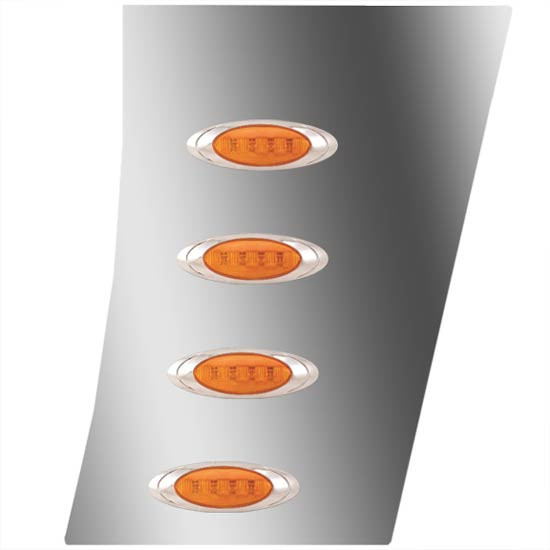 3 in. Stainless Steel Wide Cowl Panels with 8 P1 Amber/Amber LEDs for Peterbilt 388, 123 in. BBC – part number 01-091200762