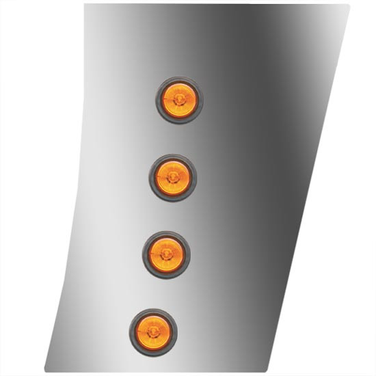 3 in. Stainless Steel Wide Cowl Panels with 8 – 2 in. Amber/Amber LEDs for Peterbilt 388, 123 in. BBC – part number 01-091200768
