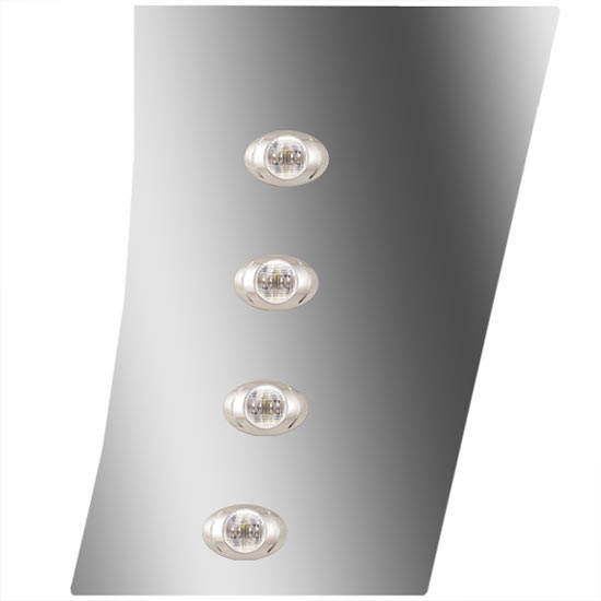 4 in. Stainless Steel Wide Cowl Panels with 8 P3 Amber/Clear LEDs for Peterbilt 388, 389, 123 in. BBC – part number 01-091200817