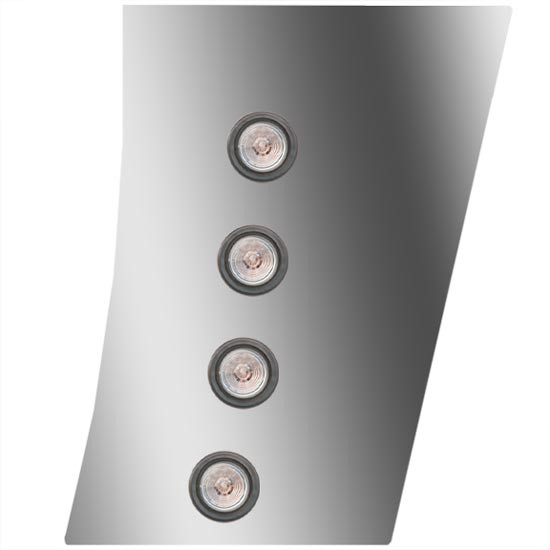 4 in. Stainless Steel Wide Cowl Panels with 8 – 2 in. Amber/Clear LEDs for Peterbilt 388, 389, 123 in. BBC – part number 01-091200820
